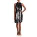 Halston Womens Pallas Sequined Mock Neck Cocktail Dress