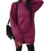 Women Stretchy Pullover Jumper Knitwear Turtleneck Baggy Long Sleeve Knit Mini Split Sweater Dress
