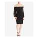 RALPH LAUREN Womens Black Long Sleeve Off Shoulder Below The Knee Sheath Cocktail Dress Size 4