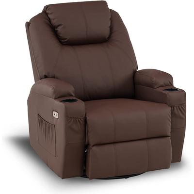 MCombo Manual Swivel Glider Rocker Recliner Chair with Massage and Heat, Faux Leather 8031