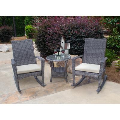 Bayview Dark Roast Outdoor Wicker Rocking Chair Set (3-Piece)