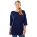 Plus Size Women's Perfect Elbow-Sleeve Boatneck Tee by Woman Within in Navy (Size 1X) Shirt