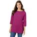 Plus Size Women's Perfect Elbow-Sleeve Boatneck Tee by Woman Within in Raspberry (Size 4X) Shirt