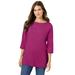 Plus Size Women's Perfect Elbow-Sleeve Boatneck Tee by Woman Within in Raspberry (Size 1X) Shirt