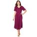 Plus Size Women's Short-Sleeve Button-Front Dress by Woman Within in Deep Claret Polka Dot (Size 20 W)