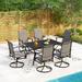 7/8 Pieces Patio Dining Set, Rectangular Black Metal Table with 6 Padded Textilene Fabric Swivel Chairs