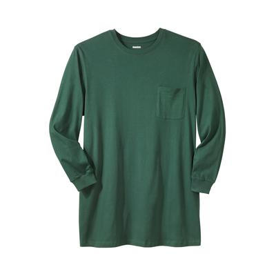 Men's Big & Tall Shrink-Less Lightweight Longer-Length Long-Sleeve Crewneck Pocket Tee by KingSize in Hunter (Size 8XL)
