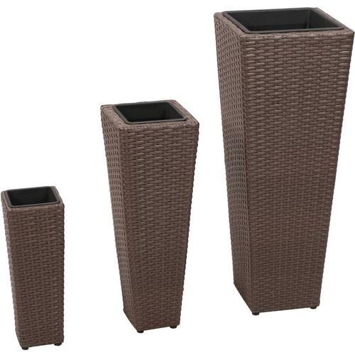 Blumenkübel 3 Stk. Polyrattan Braun Vidaxl