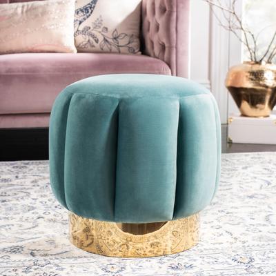 SAFAVIEH Couture Maxine Channel Tufted Otttoman - Seafoam / Gold