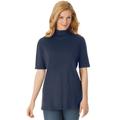 Plus Size Women's Ribbed Short Sleeve Turtleneck by Woman Within in Navy (Size 2X) Shirt