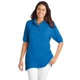 Plus Size Women's Elbow Short-Sleeve Polo Tunic by Woman Within in Bright Cobalt (Size L) Polo Shirt