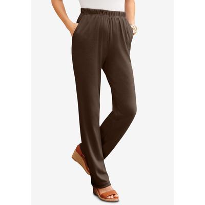 Plus Size Women's Plus Size Straight Leg Soft Knit Pull-On Pant by Roaman's in Chocolate (Size 3X) Pull On Elastic Waist