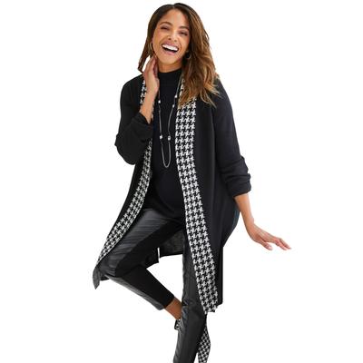 Plus Size Women's Fine Gauge Cardigan Topper by Jessica London in Ivory Houndstooth (Size 30/32) Sweater