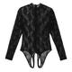 Womens Lingerie Bodystockings Crotchless Sissy Bodysuit Stand Collar Lace See-Through Back Zipper Open Crotch Exotic Teddies-Black_XL