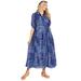 Plus Size Women's Roll-Tab Sleeve Crinkle Shirtdress by Woman Within in Navy Patchwork (Size 30 W)