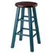 24" Teal Blue Round Counter Stool with Walnut Seat