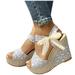 Azrian Fashion Women Solid Summer Ladies Bandage Sandals Slope Heel Casual Beach Shoes