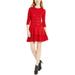 Michael Kors Womens Sequin Jacquard Tiered-Hem A-Line Dress, Red Currant, Large