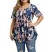 MAWCLOS Womens Henley V Neck Blouse Tops Plus Size Short Sleeve Tunic Shirt Oversized Summer Beach Tee Leopard Flowy T Shirt