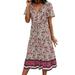 LAPA Women Short Sleeve Boho Floral Midi Dress Summer Casual Beach Holiday Sundress Maxi Dresses