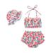 Swimsuit for Toddler Girl Bikini Set Swimwear Watermelon Bathing Suit Swimming Trunks + Swimming Cap Three-piece Pink
