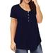 UKAP Women Plus Size Henley V Neck Button Up Tunic Tops Loose Fit Swing Tops Casual Short Sleeve Ruffle Blouse Shirts