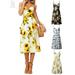 Gustavedesign Womens Casual Spaghetti Strap Dress Summer Floral Bohemian Button Down Swing Midi Dress with Pockets Beach Sundress "M, Yellow"