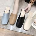 ZDMATHE US Stock Fashion Square Toe Baotou Flat Bottom Female Half Drag Sandals PU Leather Slippers