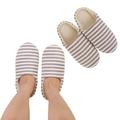 Left Wind Soft Cotton Unisex Slippers Home Stripes Slippers with Slip-Resistant Suede Sole