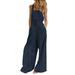 Sexy Dance Wide Leg Sleeveless Jumpsuit for Women Casual Suspender Bootcut Pants Solid Rompers Overalls with Pockets S-5XL