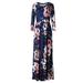 Zewfffr Women Floral Print Long Sleeve Dress Elastic Waist Long Dress(Dark Blue)(S)