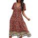 LAPA Women Short Sleeve Boho Floral Midi Dress Summer Casual Beach Holiday Sundress Maxi Dresses