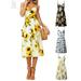 Gustavedesign Womens Casual Spaghetti Strap Dress Summer Floral Bohemian Button Down Swing Midi Dress with Pockets Beach Sundress "S, Yellow"