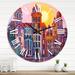 East Urban Home Street Scene In Old Town w/ Colorful Buildings - Mid-Century Modern wall clock Metal in White | 36 H x 36 W x 1 D in | Wayfair