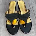 Coach Shoes | Coach Felecia Size 7b Black Canvas & Patent Wedge. | Color: Black/Gold | Size: 7b