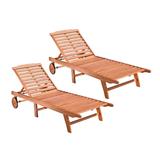 Set of 2 Hazel Foldable 5-Position Reclining Natural Wooden Patio Lounge Chaises 78"L x 28"W x 37"H