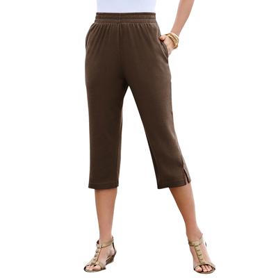 Plus Size Women's Soft Knit Capri Pant by Roaman's in Chocolate (Size 4X) Pull On Elastic Waist