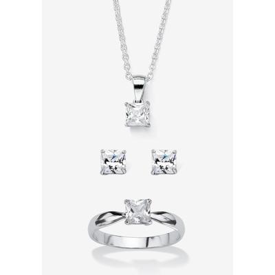 Women's 3-Piece Birthstone .925 Silver Necklace, Earring And Ring Set 18" by PalmBeach Jewelry in April (Size 4)