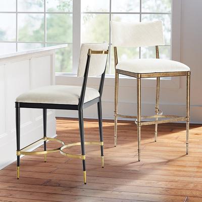 Angelina Bar Counter Stool Brass, Ivory Leather Counter Height Stools