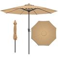 Upstartech Garden Parasol 2.7m, Patio Umbrella Outdoor Large With Crank Handle & Plug, Sun Shade UV Protective Water Resistant for Beach, Garden Table, Pools, Height 2.3m - No Base (Brown)