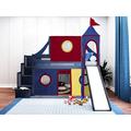 Zoomie Kids Johannes Solid Wood Twin Low Loft Bed w/ 3 Drawer Stairway Slide Tent & Tower in Red/Blue/Yellow | 87.5 H x 84.75 W x 98 D in | Wayfair