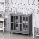 kleankin Storage Sideboard Buffet Cabinet Credenza with 2 Transparent Doors Dining Cupboard in Kitchen, Hallway, Grey