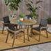 Lockett Outdoor Acacia Wood 5 Piece Round Dining Set with Mesh Seats by Christopher Knight Home