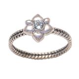 March Daffodil,'Floral Sterling Silver and Aquamarine Ring'