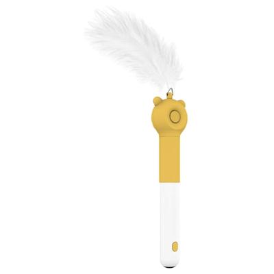 Pet Life Yellow 'KITIQUE" 3-in-1 Retractable and Extendable Feathered and Laser Wand Kitty Cat Teaser