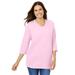 Plus Size Women's Perfect Three-Quarter Sleeve V-Neck Tee by Woman Within in Pink (Size 6X) Shirt