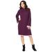 Plus Size Women's Swing Sweater Dress by Roaman's in Dark Berry Light Berry (Size 18/20) Mock Turtleneck Wide Sleeves
