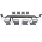 Cambridge Nova 11-Piece Outdoor Dining Set with 10 Sling Chairs in Gray/White and a 40" x 118" Expandable Dining Table