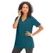 Plus Size Women's V-Neck Ultimate Tee by Roaman's in Midnight Teal (Size 5X) 100% Cotton T-Shirt