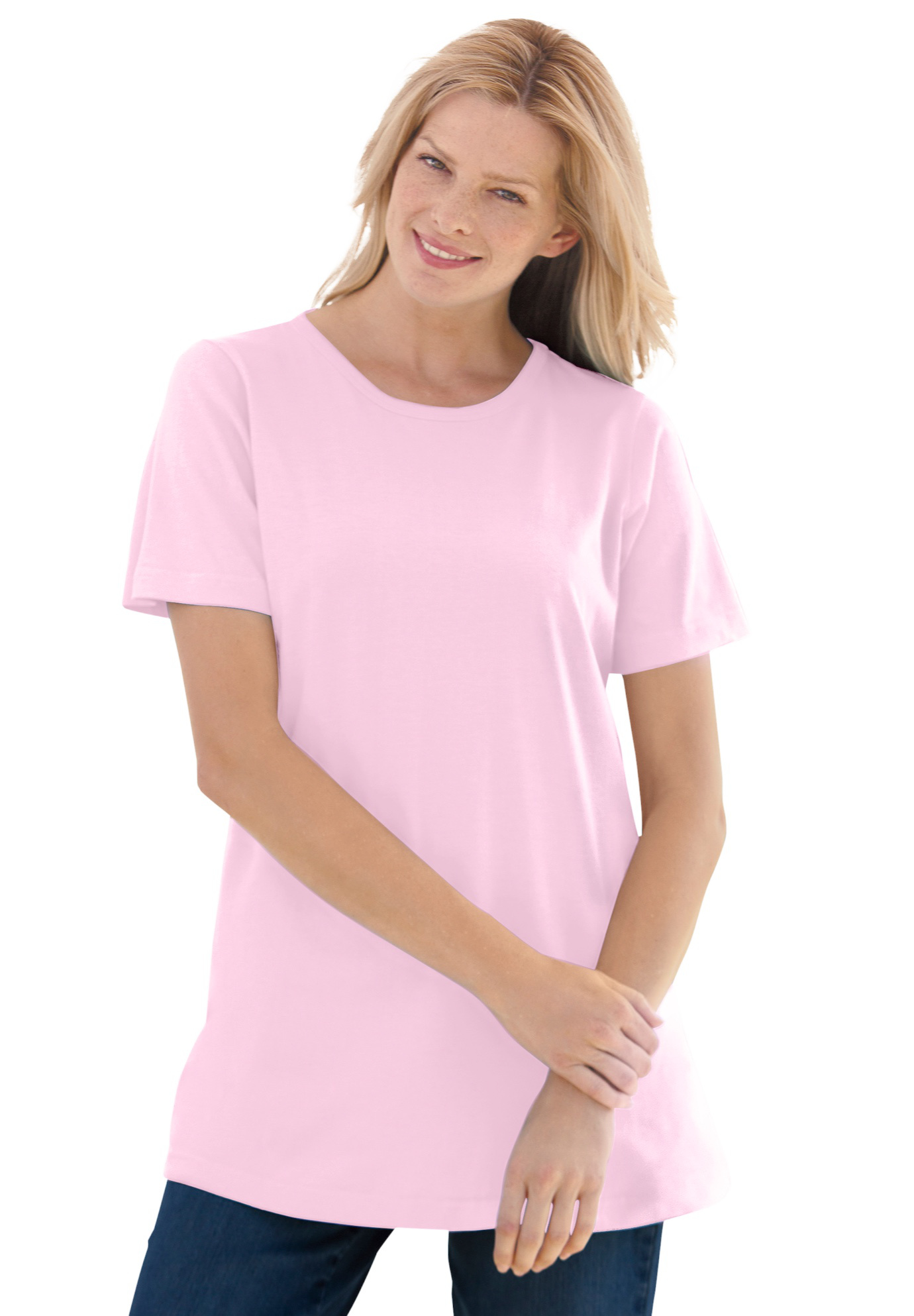 Plus Size Women's Perfect Short-Sleeve Crewneck Tee by Woman Within in Pink (Size 6X) Shirt
